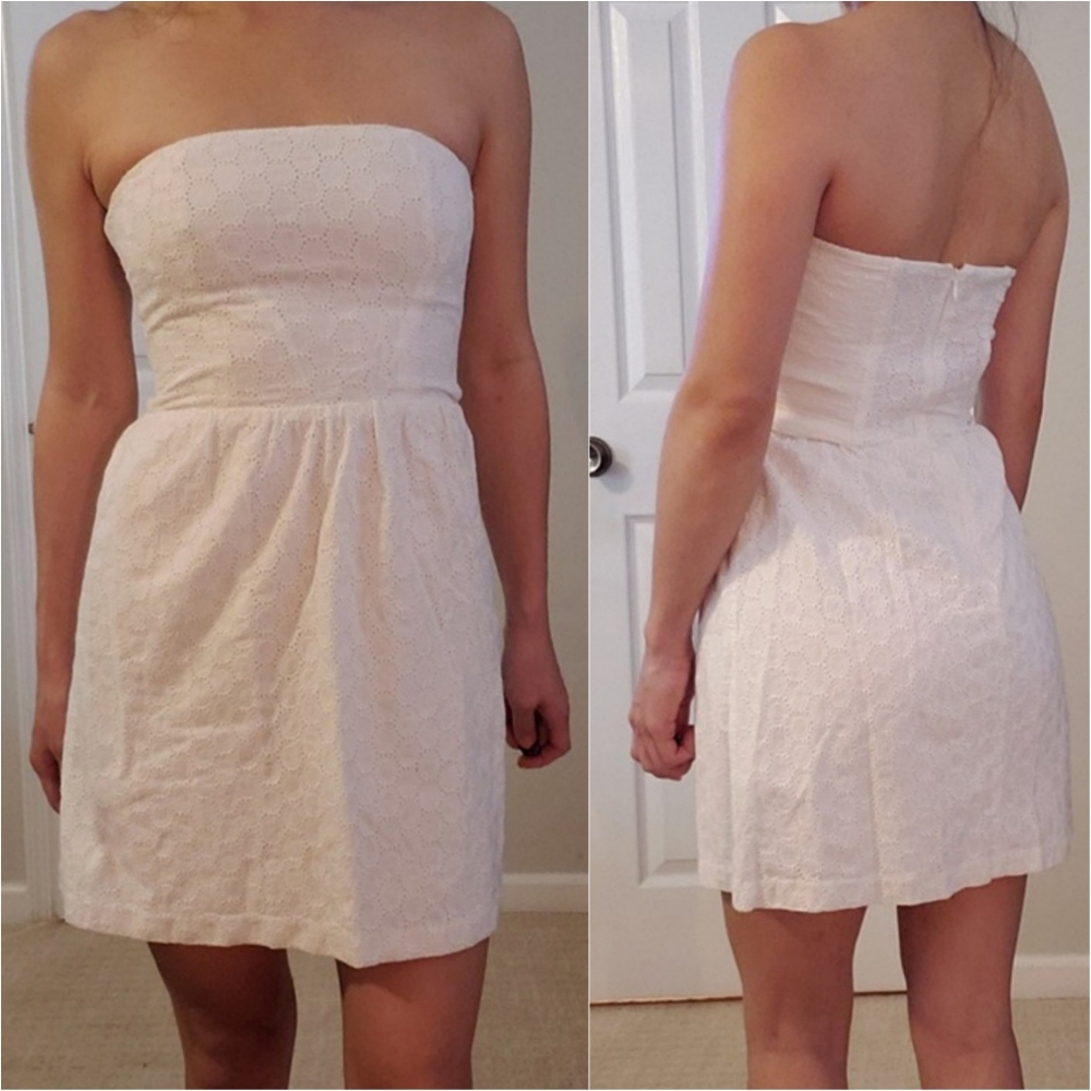 Gap White Eyelet Embroidered Pattern Strapless Dr… - image 1